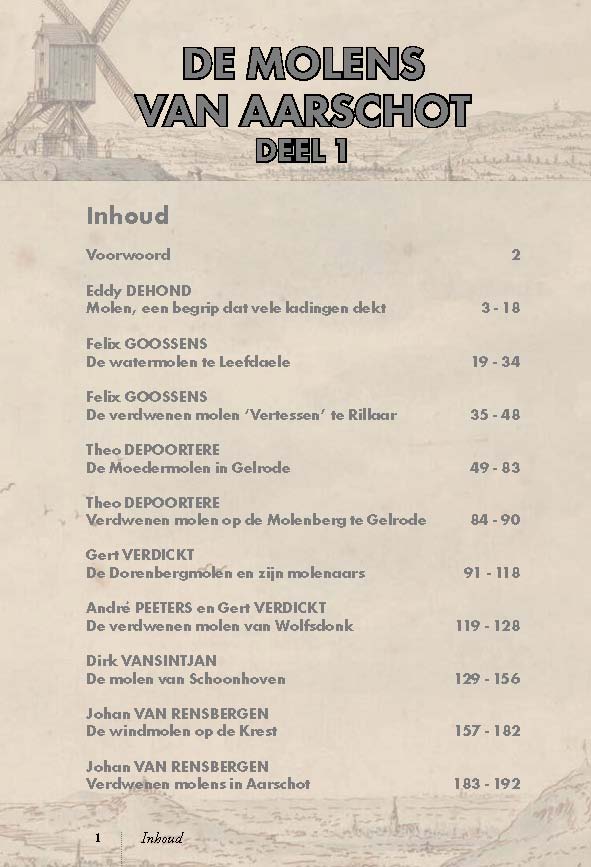 De molens van Aarschot - inhoudstafel